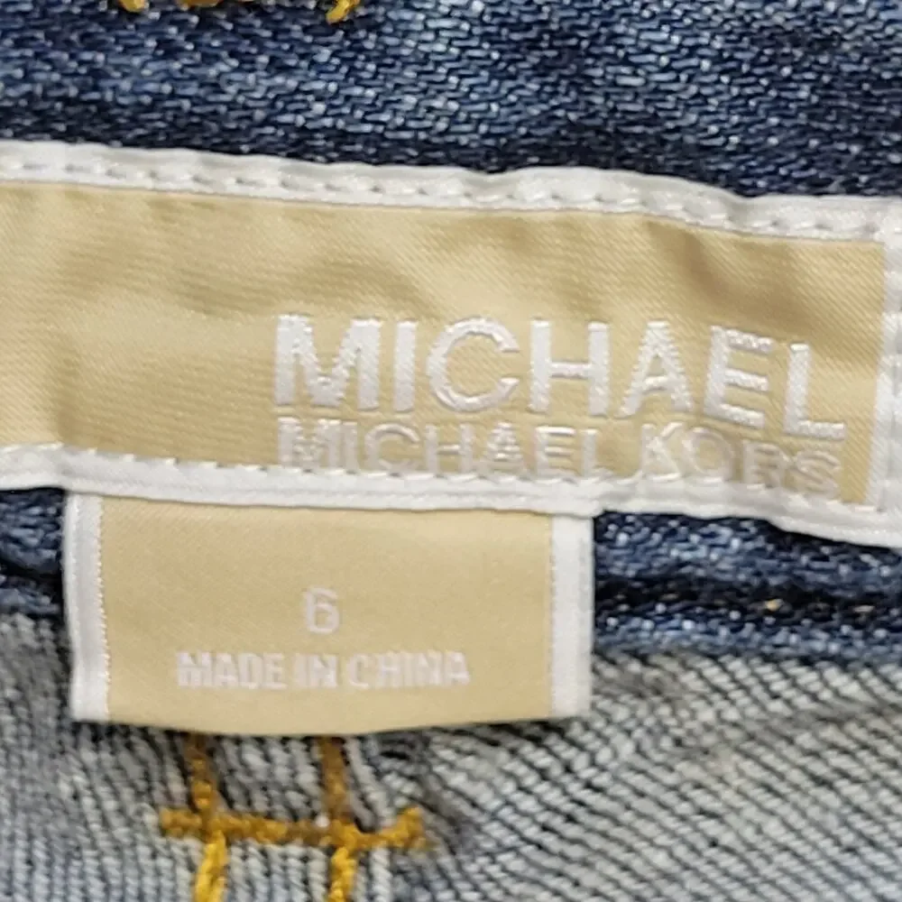 EUC Michael Kors Size 6 Low Rise 5 Pocket Straight Denim Jeans Studded MK Logo